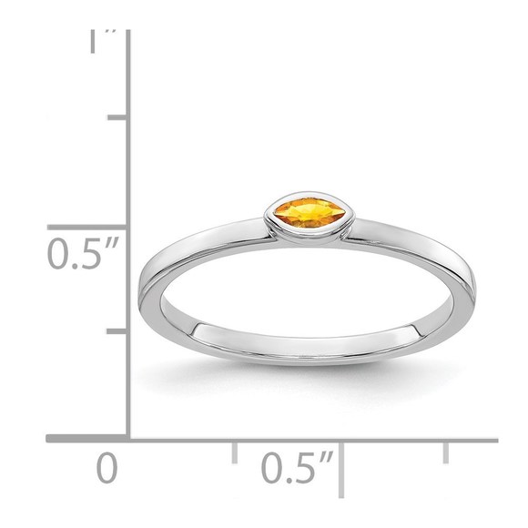 14k White Gold Bezel-set Marquise Citrine (November Birthstone) Ring Size 7 - Picture 2 of 3